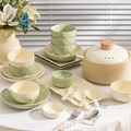 Cream-Style Ceramic Dinnerware Set – Underglaze-Printed Bowls, Plates &Chopsticks